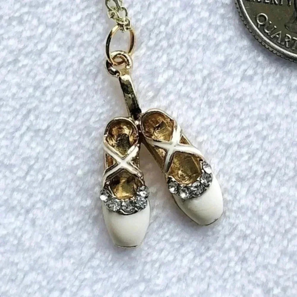 Ballet Shoes Cream 10k Gold Plated Necklace - Picture 1 of 2